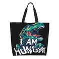 thumbnail image 2 of Bingfone Canvas Tote Bag for Women with Inner Pocket Aesthetic Cute Shopping Tote Bags Reusable Grocery Bags-Hungry Tyrannosaurus, 2 of 9