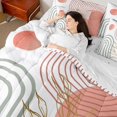 thumbnail image 4 of Homewish Teens Minimalist Stripes Circle 7 Pieces Bedding Comforter Set,Vintage Aesthetic Leaves Full Bedding Set Lightweight,Mid Century Fitted Sheet Flat Sheet,Luxury Bedroom Decor,Reversible, 4 of 8