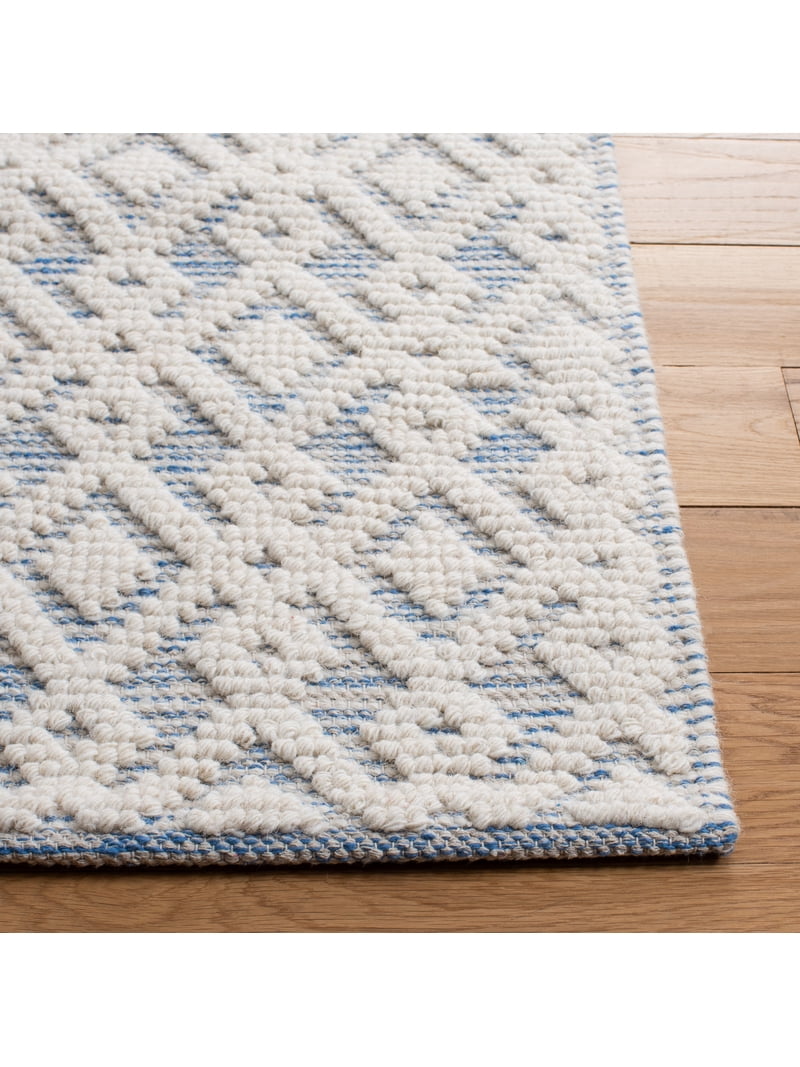 AELFIE Simone Flat-Weave Rug 4×6ウールラグ SAFAVIEH Vermont Simone Geometric Area Rug, 4' x 6', Ivory/Blue