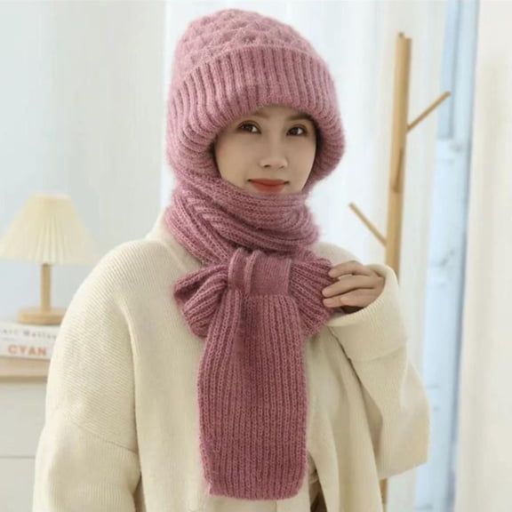 Integrated Ear Protection Windproof Cap Scarf,Elastic Warm Ear Protection Knitted Hat Scarf,Winter Windproof Hat for Women, Limited Time Offer Under 10 Dollars