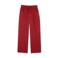 thumbnail image 6 of Endives Linen Pants For Women Wide Leg Pants High Waist Tie Up Solid Color Vacation Pant With Pockets Red, 6 of 7