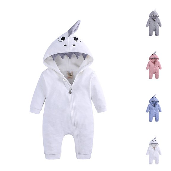 Bmisegm Baby Bodysuit Shark Hooded Long Sleeve Romper Jumpsuit In Solid Color for Cute Outfit Baby Rompers Girl,White,3-6 Months