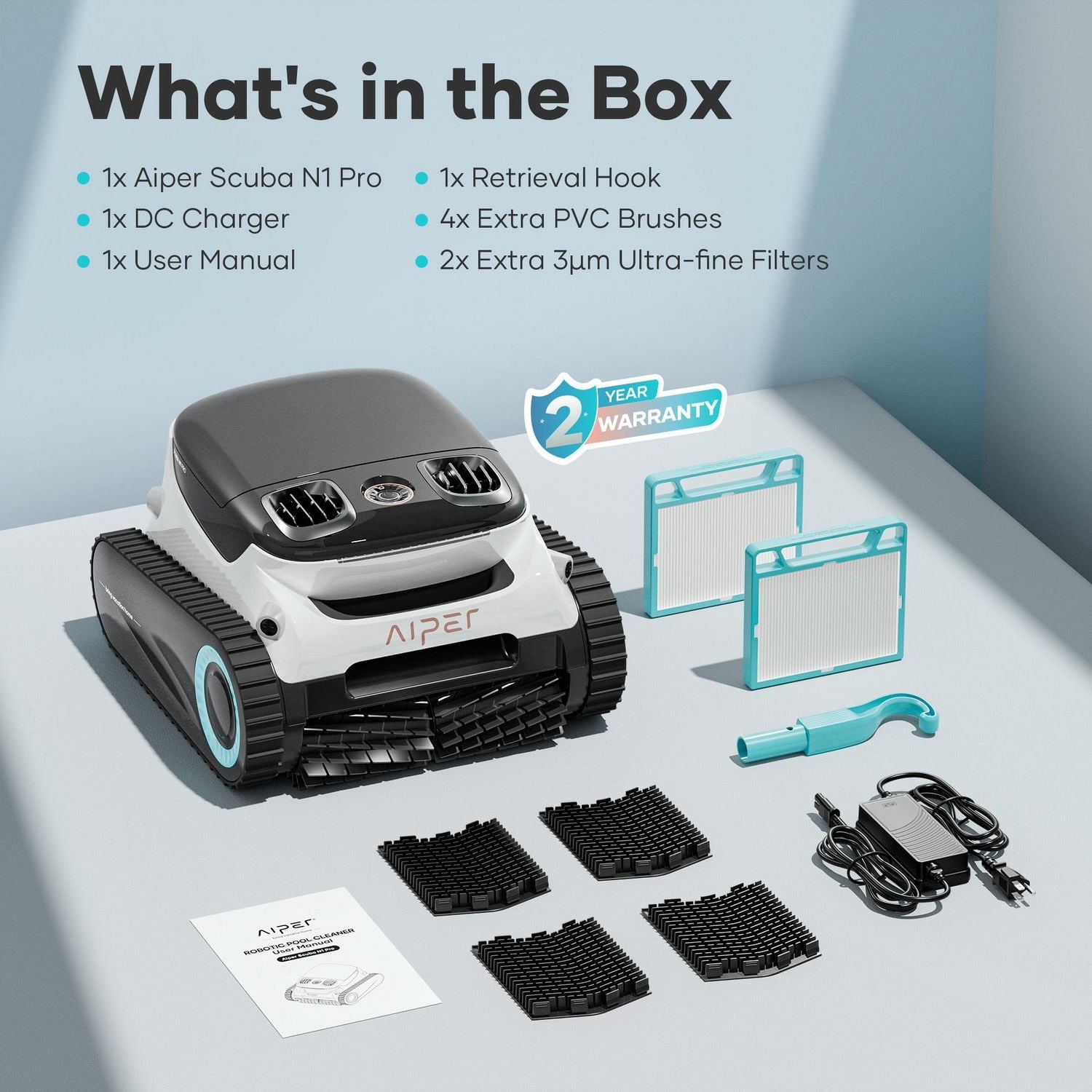 Aiper Scuba N1 Pro Robot nettoyeur de piscine sans fil pour piscines enterrées jusqu'à 2150m², aspirateur de piscine avec capteurs infrarouges