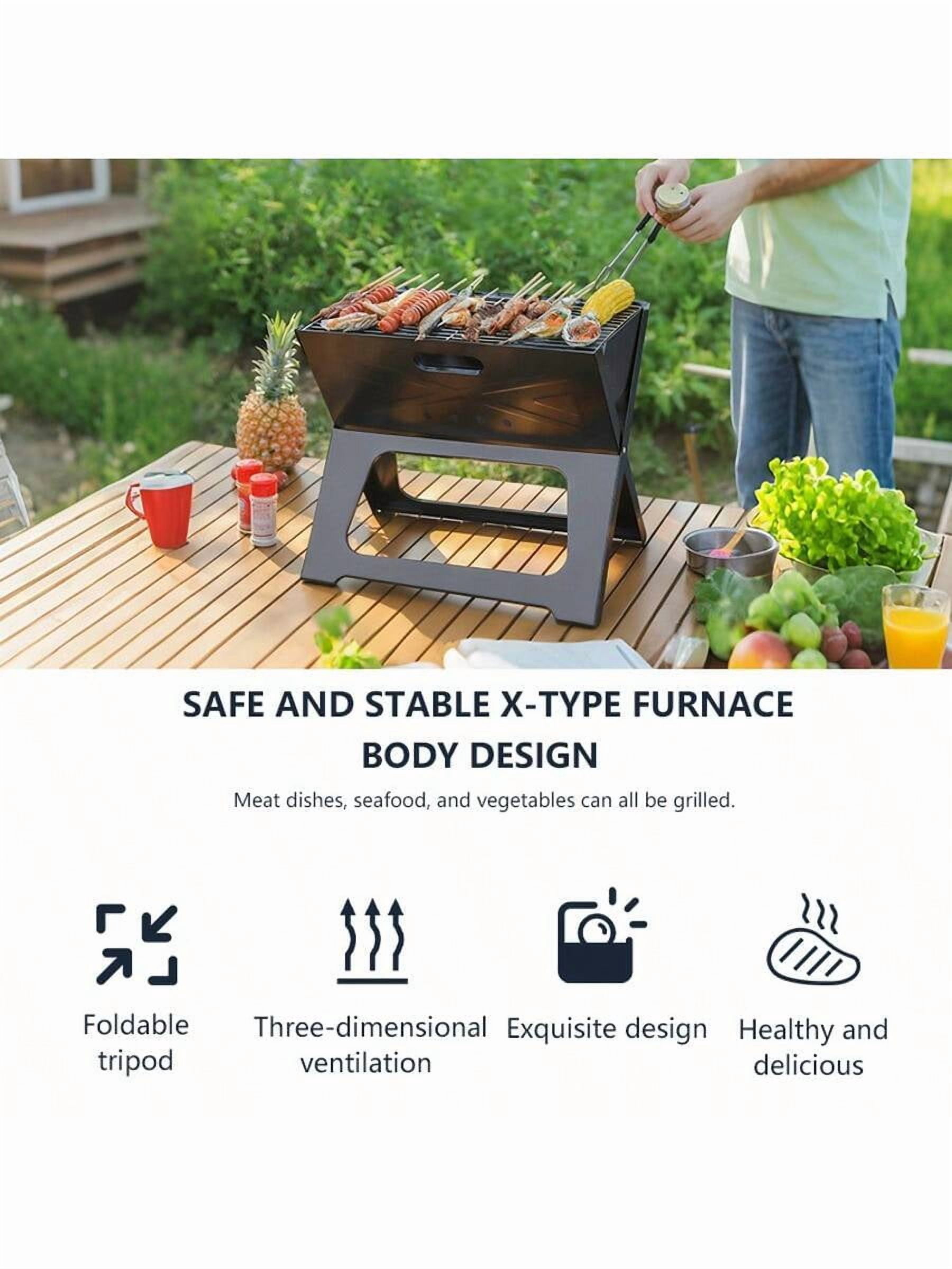 XC Portable Folding Charcoal Grill – Small Stainless Steel Tabletop BBQ For Outdoor Camping, Picnic, Beach & Garden & Grill-Black
