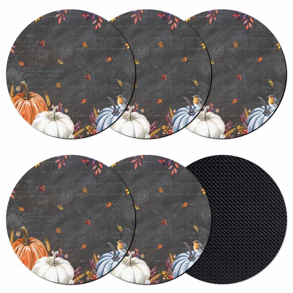 Blue Pumpkin Coasters Set of 6, Absorbent Coasters for Drinks, Orange White Black Thanksgiving Leaves Coaster for Desk Coffee Table Protection, Home Decor House Warming Gifts 4"
