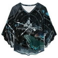thumbnail image 4 of Butterfly Clock Women's V-Neck Blouse With 3/4 Ruffled Bell Sleeves Casual Top Ladies Blouses, 4 of 7