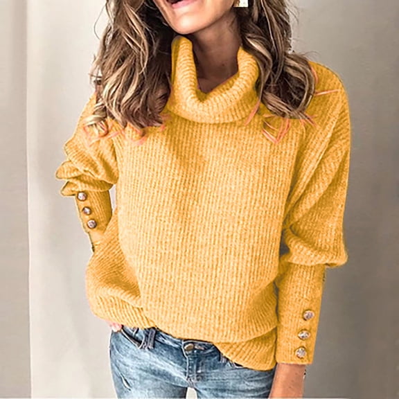 Turtleneck Sweater Women Plus Size Tunic Long Sleeve Cable Knit Sweaters Lightweight Chunky Pullover High Neck Yellow 4XL