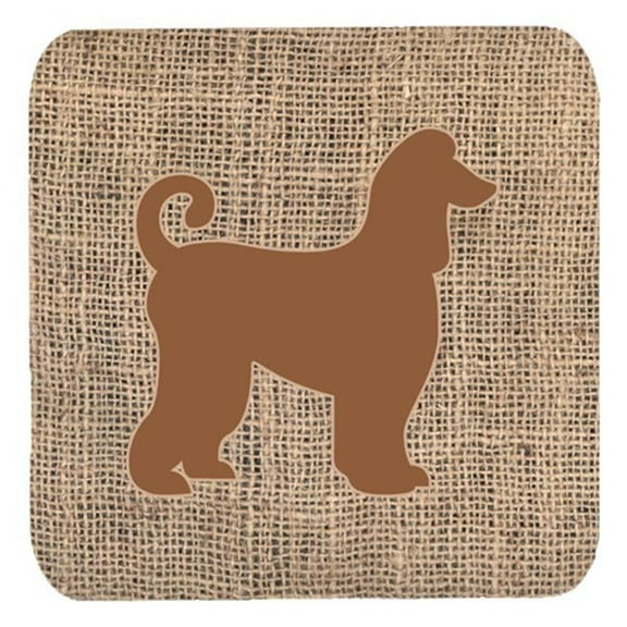Afghan Hound Burlap And Brown Foam Coasters, Set Of 4