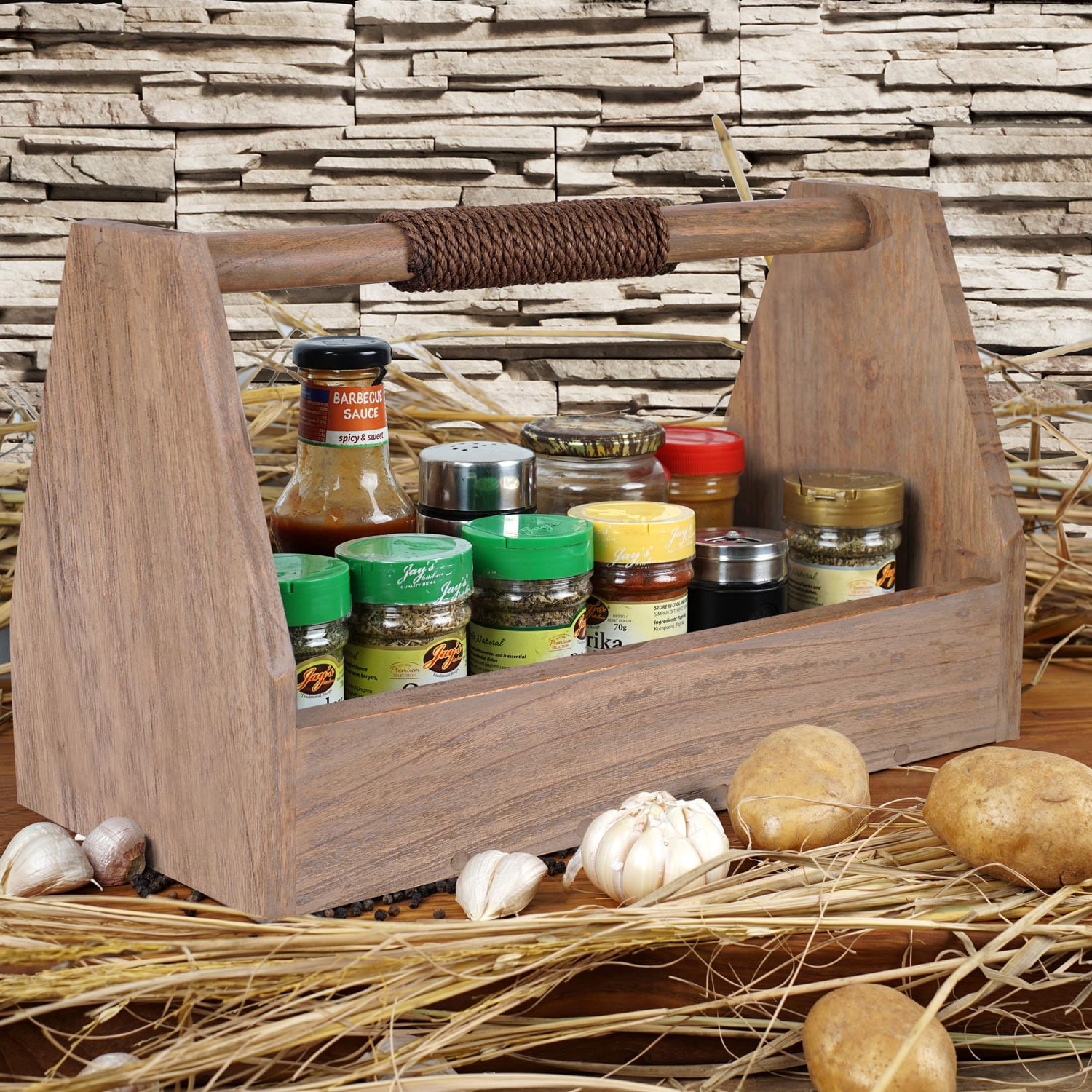Rico & Plato Mindi Wood Barbecue Grill Accessory Caddy