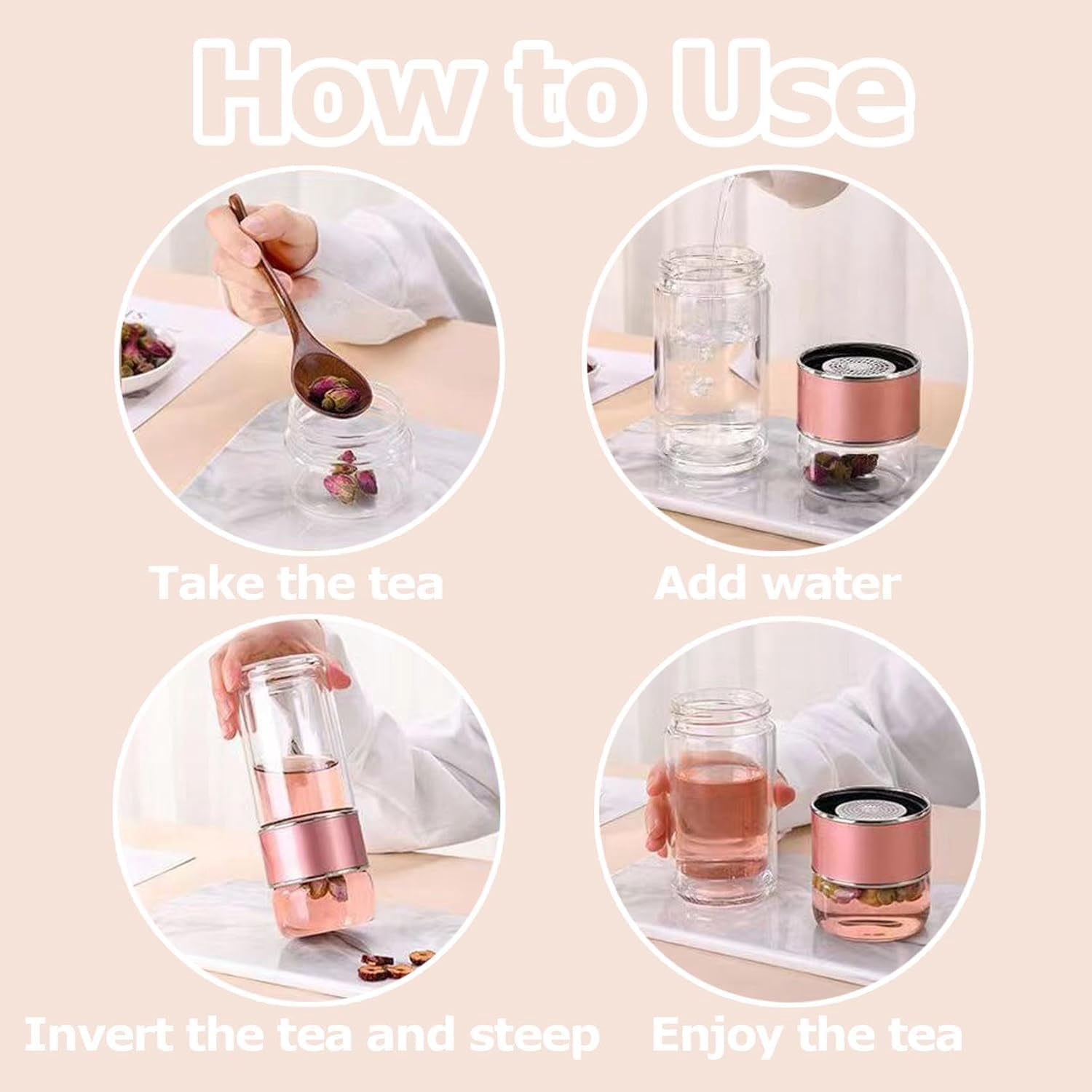 Tryteava Glass Infuser, Teava 3-in-1 Smart Tea Infuser, Try Teava Leak-proof Tea Infusers with Filter & Lid, Double Layer Portable Teas Water Separation Infusible Teas Cup Mug (Green, 280ml)