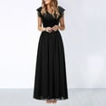 thumbnail image 1 of ICHUANYI Clearance Women's Sexy Hollow Out V-neck Large With Sleeveless Lace Stitching Chiffon Long Dress(Black, M) ICHUANYI WER2023081207049, 1 of 5