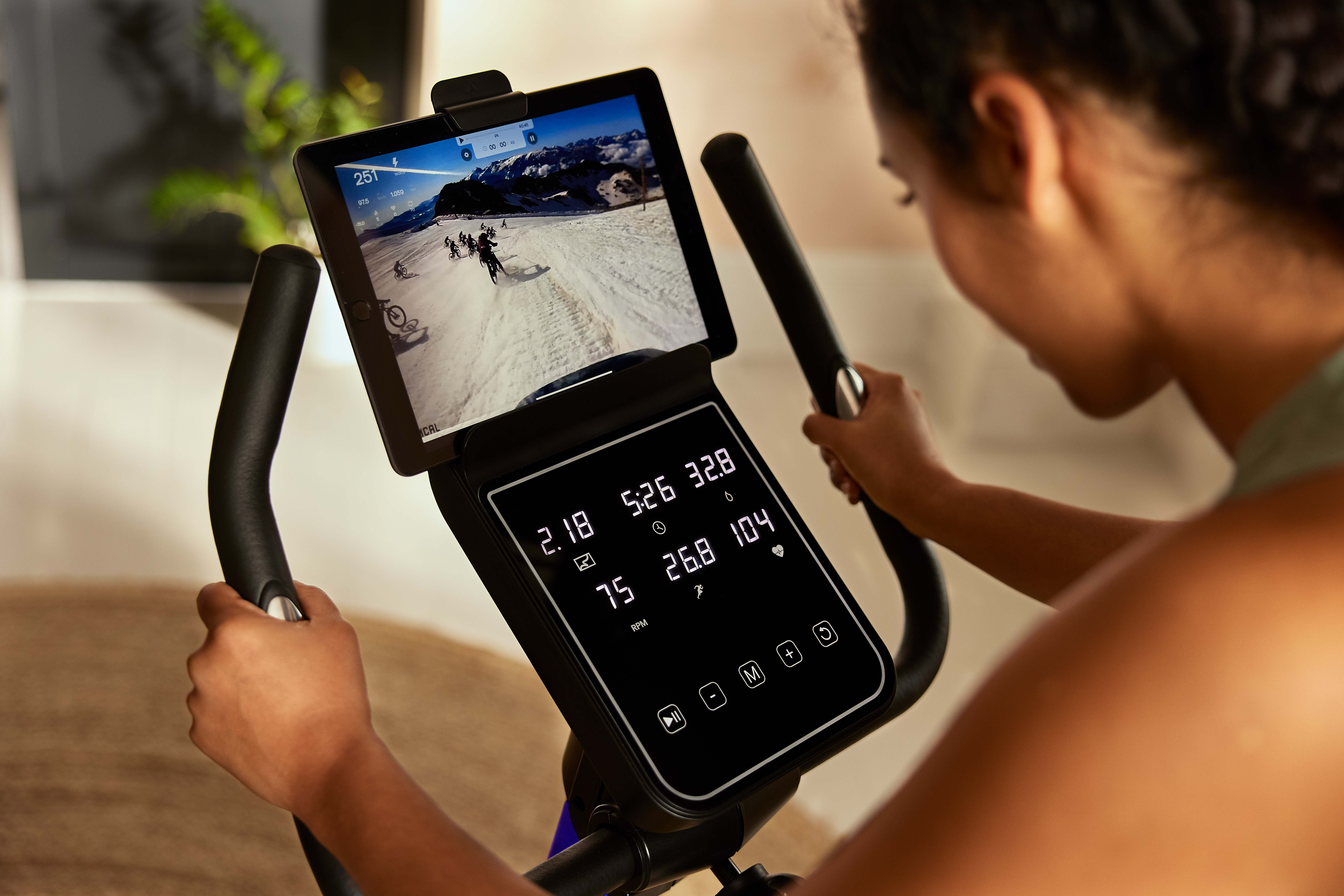 Reebok Fitness Delta FR30 Exercise Bike, Blue, Indoor Upright Stationary Cycling, Cardio Exercise, bluetooth, 32 electronic resistance levels