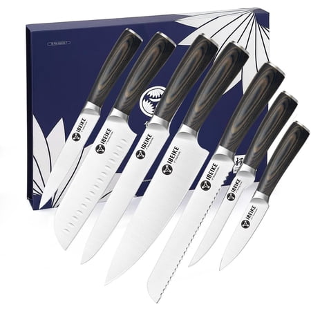 Chef Knife Set Professional - 7-Piece Kitchen knife Set without Block, High Carbon Stainless Steel Japanese-Style Kitchen knives, Full-Tang, Ergonomic Pakkawood Handle for Christmas