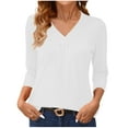 thumbnail image 2 of Delliss Women's Trendy V Neck Blouse Casual 3/4 Sleeves Top White M, 2 of 7