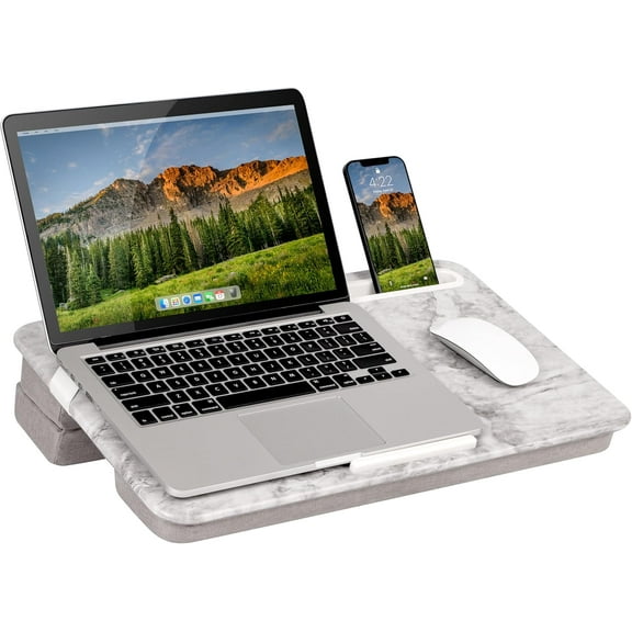 Elevation Lap Desk with Device Ledge, Phone Holder, and Booster Cushion - White Marble - Fits up to 15.6 Inch Laptops - Style No. 87966