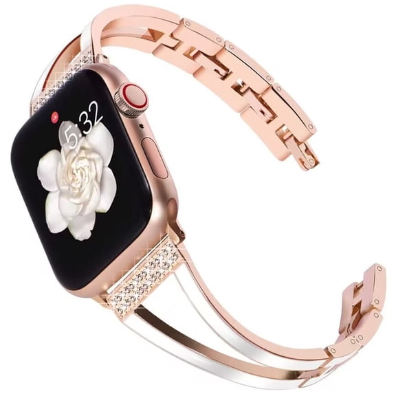 Stainless Steel Metal Band for Apple Watch 38/40/41/42mm(Series11 10), Women Girls Luxury Bracelet Elegant Sparkly Replacement Strap for iWatch Series 11 10 9 8 7 6 5 4 3 2 1 SE321, rosegold
