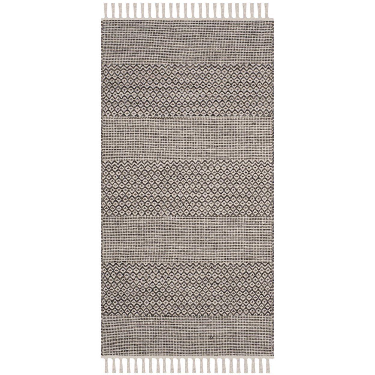 SAFAVIEH Montauk Karlene Geometric Striped Cotton Runner Rug, Ivory/Anthracite, 2'3" x 20'