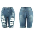 thumbnail image 4 of Aboser Womens Ripped Jeans Shorts Plus Size Casual Denim Shorts High Rise Distressed Shorts Frayed Raw Hem Jean Shorts Stretchy Hot Pants with Pockets, 4 of 5