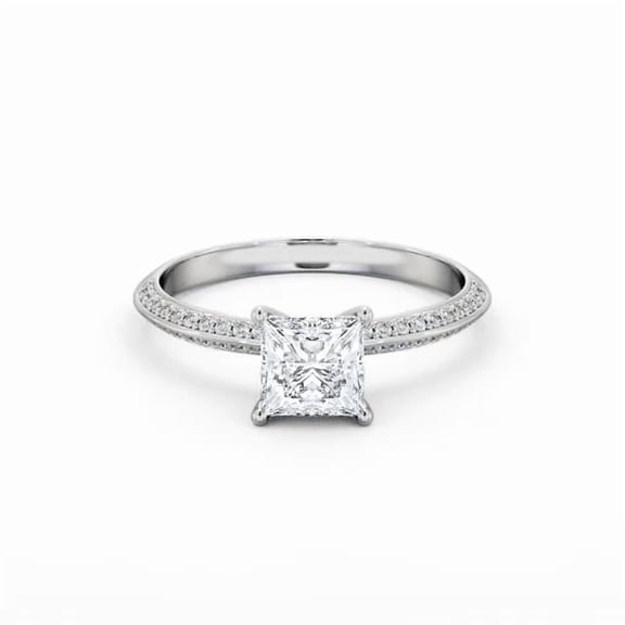 Dash Jewel 2 Ct Princess Cut Lab Created Diamond Ring – Solitaire with Accent Stones – Knife Edge Shank – 14K White Gold Plated Ring – Perfect for Gift Occasions