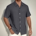 thumbnail image 2 of MIXUE Mens Casual Button Down Shirts Summer Solid Color Lapel Short Sleeve Fashion Tops Daily-Wear,Gray,M, 2 of 4