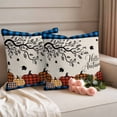 thumbnail image 2 of Orange Pumpkins Outdoor Waterproof Pillow Covers, Abstract Fall Branch Blue Retro Plaid Decorative Square Throw Pillowcase Sofa Cushion Sham for Patio/Couch/Chair, 16"x16" 2 Pack, 2 of 8
