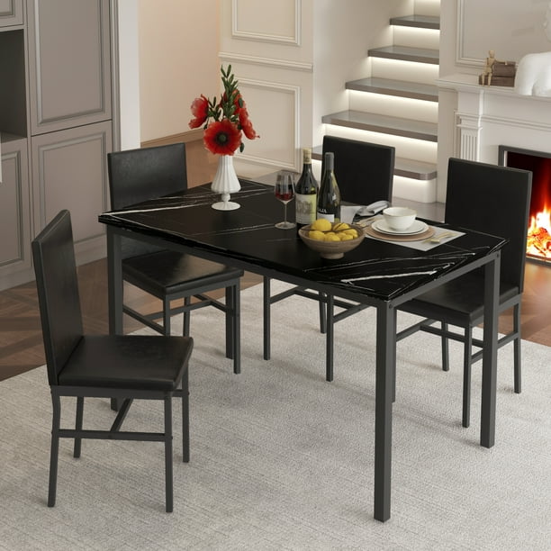 5 Piece Dining Modern Dining Table and Chairs Set for 4, Kitchen Dining Table Set with Faux Marble Tabletop and 4 PU Leather Upholstered Chairs, for Small Space, Breakfast Nook, D8913 - Walmart.com