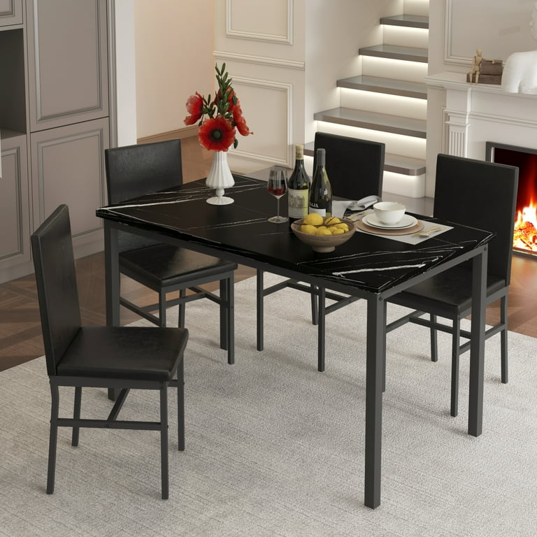 Modern Dining Table Set for 4, Faux Marble Table and PU Leather Upholstered Chairs Set, 5 Piece Kitchen Dining Set, Dining Table and Chairs Set for Small Space, Breakfast Nook, D8909 - Walmart.com Modern Dining Table Set For 4, Faux Marble Table And Pu Leather Upholstered Chairs Set, 5 Piece Kitchen Dining Set, Dining Table And Chairs Set For Small Space, Breakfast Nook, D8909 - Walmart.Com