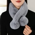 thumbnail image 4 of dianhelloya Cross Scarf Faux Rabbit Fur Fuzzy Thickened Pompoms Soft Cold Resistant Solid Color Autumn Winter Female Neck Warmer Collar Scarf for Outdoor Black, 4 of 8
