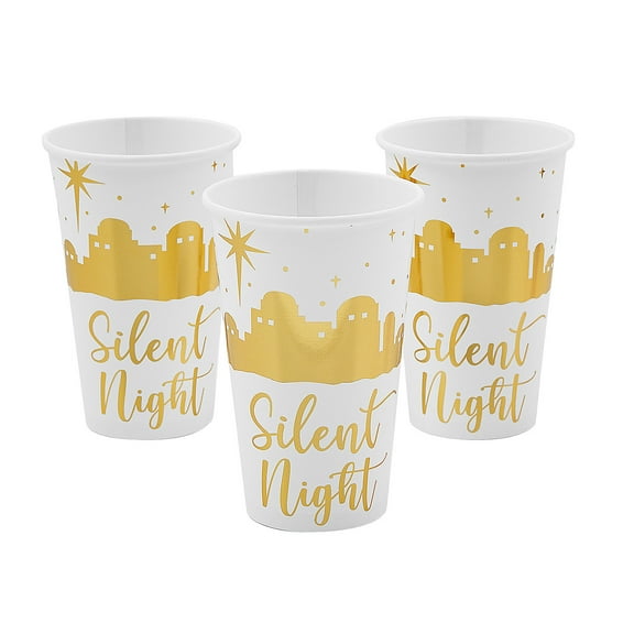 Fun Express 16 oz. Gold Foil Nativity Silent Night Disposable Paper Cups - 24 Count