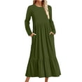 thumbnail image 3 of Lovzfmll Women's Dresses Fall Lightweight Fashion Round Neck Casual Soft Comfortable Daily Loose Long Sleeve Solid Color High Waist Maxi Tent Classic Dress with Pockets Army Green M, 3 of 6