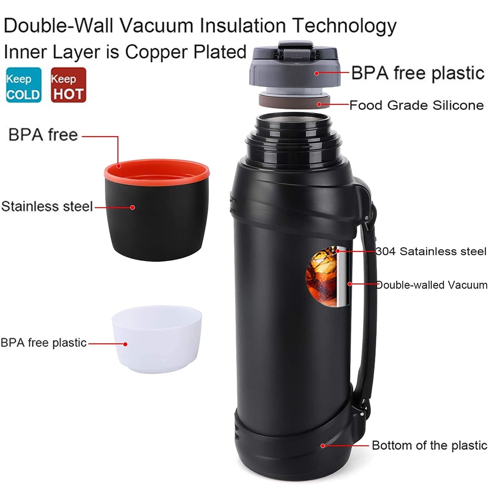 Insulated Water Bottle & Thermos Water Bottle ,54oz Classic Vacuum Bottle with Plastic Cup - Stainless Steel Water Jug for Travel & Hiking Fishing - image 3 of 7