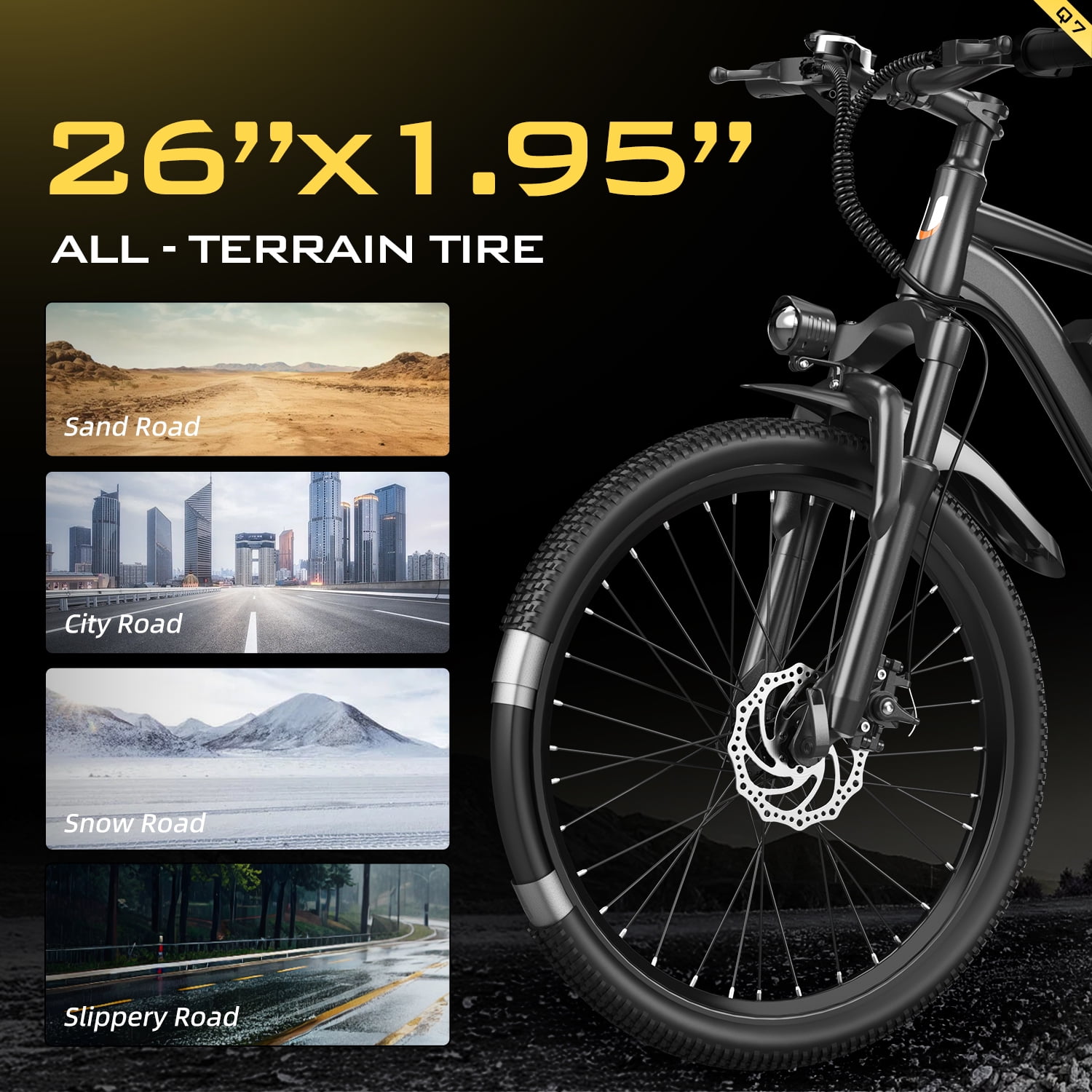 6MSKS 26" 400W Electric Bike, 45Mi Range, 7-Speed, Removable Battery, Front Suspension, All-Terrain Tires UL2849
