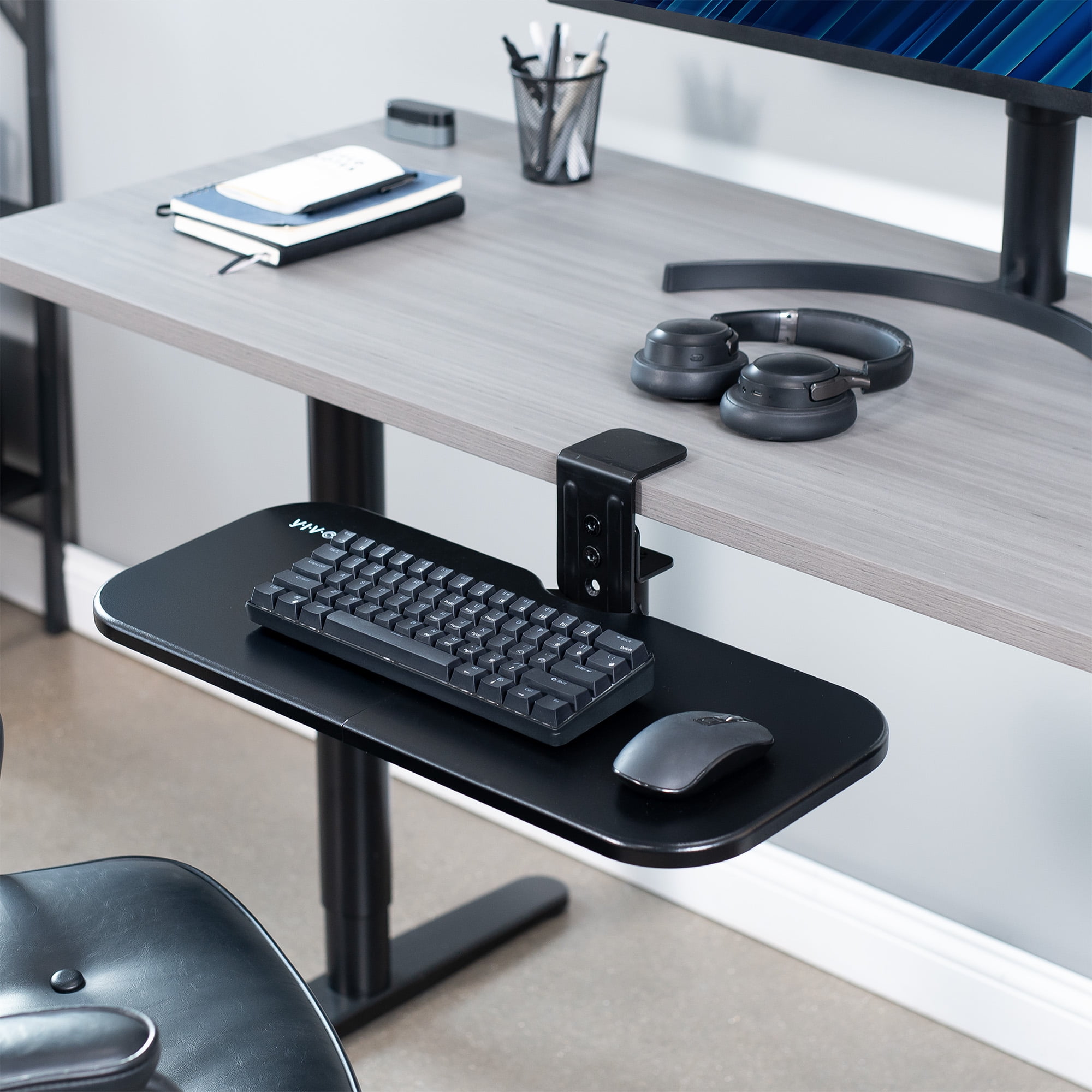 VIVO Black Single Clamp Rotating Keyboard Tray