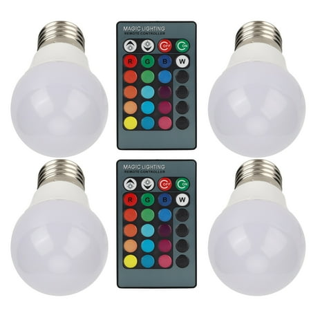 

Ymiko Color Changing Bulb 4pcs E27 RGB LED Light Bulbs Colorful Decorating Lamp With 2 Remote Controls 3W AC85‑265V Smart Light Bulb