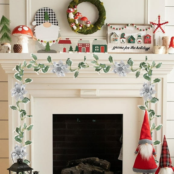 Mecorevxz Christmas Decorations 1.8 m Christmas Flower Rattan Garland with White Edge Christmas Handmade Rattan Wreath Suitable for Xmas Decor,180cm(Silver)