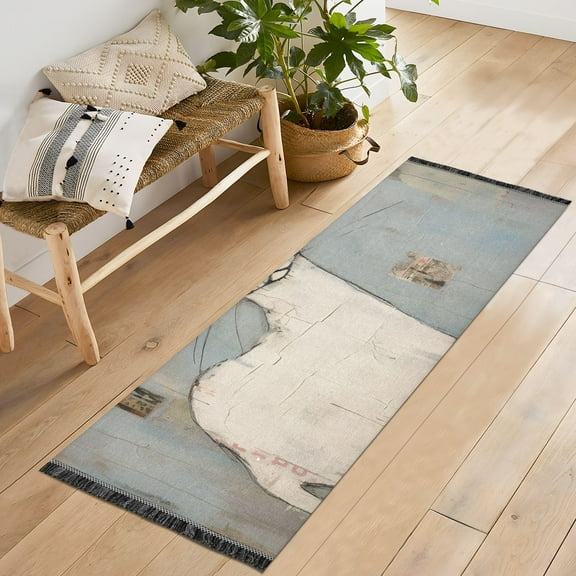 White Cat Blue Wall Runner Rug Machine Washable Area Rugs Carpet Non Slip Entryway Mat for Bedroom Entryway Front Door