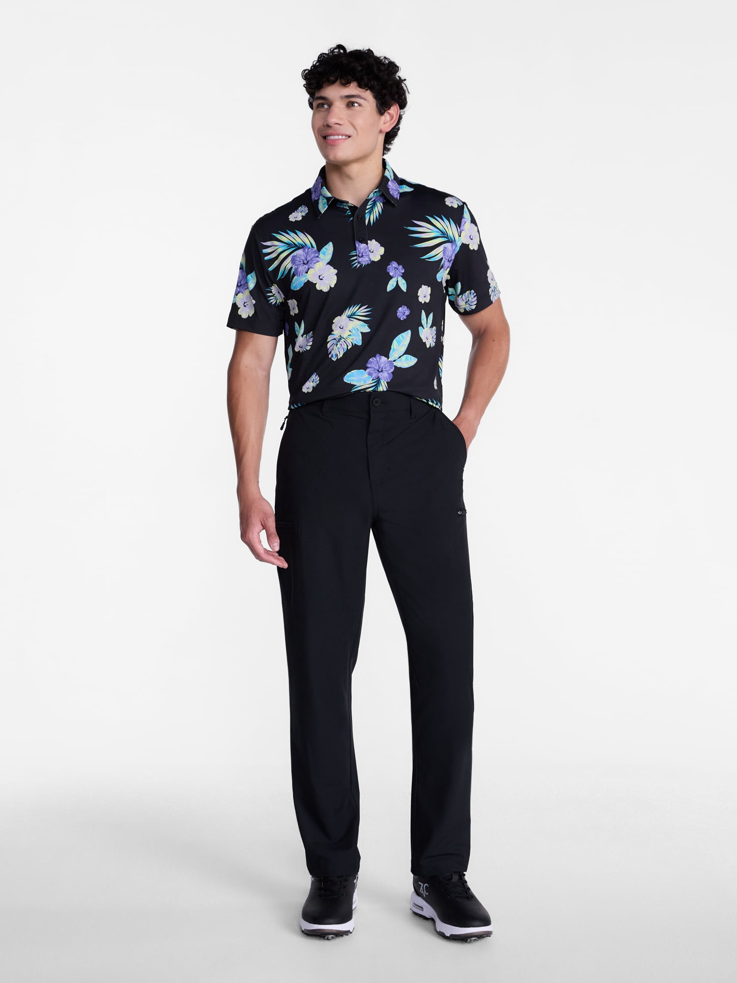 Birdie Bound Men's and Big Men's Printed Bloom Flowers Polo Shirt, Sizes XS-4XLT