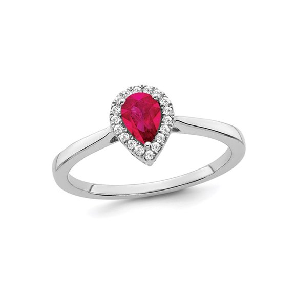 1/2 Carat (Ctw) Teardrop Ruby Ring in 14K White Gold with 1/10 Carat (Ctw) Diamonds for Women