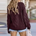 thumbnail image 3 of HOMBOM Wine Cable Knit Sweaters for Women Pullover Winter Crew Neck Fall Solid Long Sleeve Womens Tops Christmas, 3 of 4