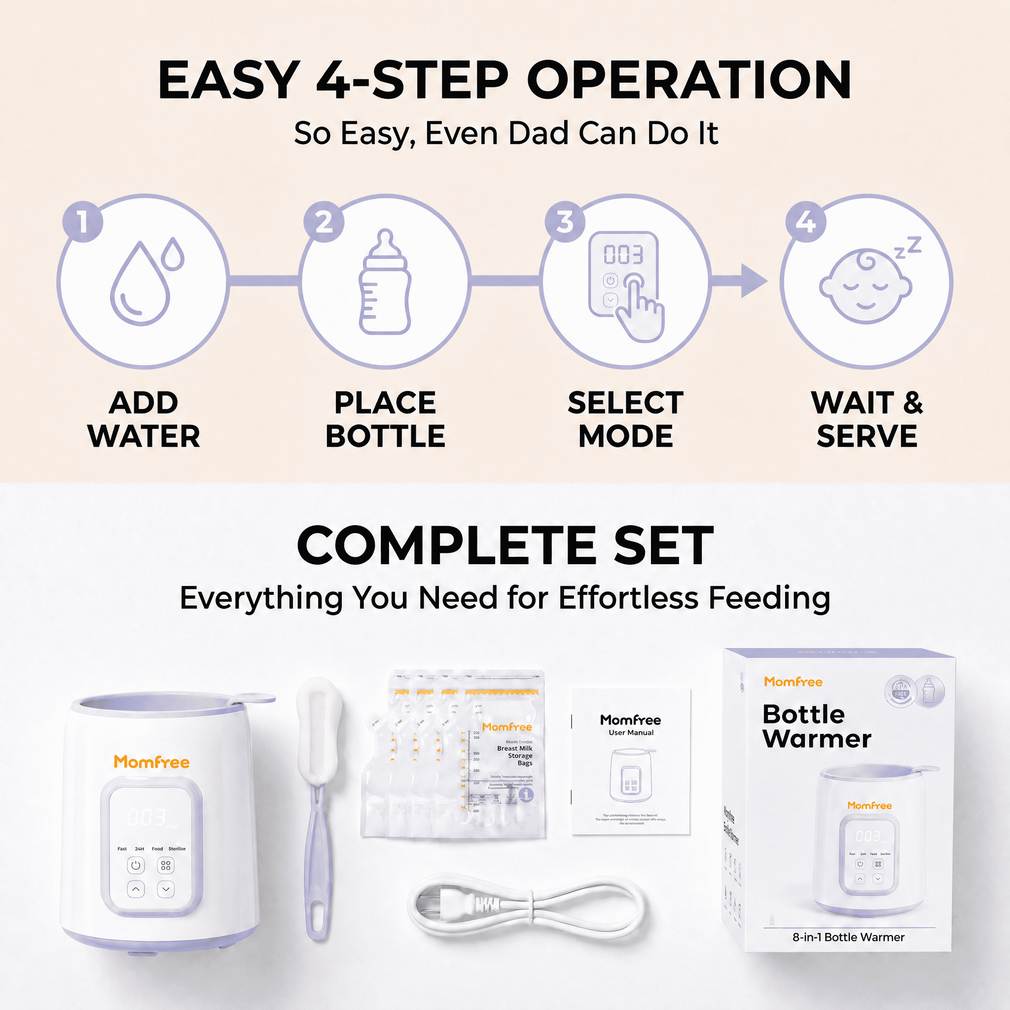 Baby Essentials Bottle Warmer8-in-1Fast Heating for Breastmilk and Formula,Baby Registry Search,with Accurate Temperature Control and Automatic Shut-Off,with Defrost,Keep Warm,for All Bottles
