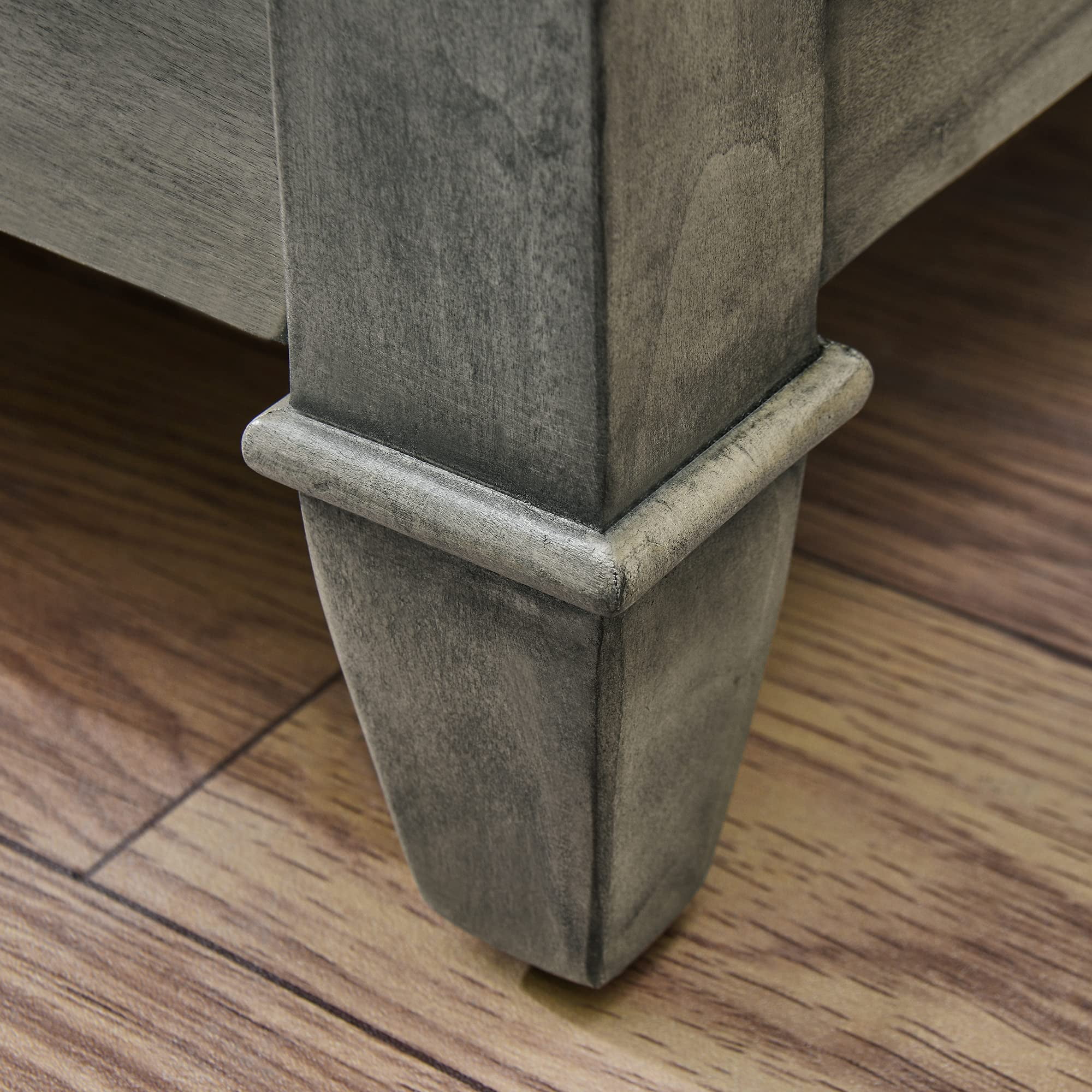JESONVID Farmhouse End Table Living Room, Furniture Solid Wood Square Large Side Tables with Storage Chairside Coffee Table Tempered Glass Top Design Antique Gray