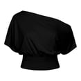 thumbnail image 4 of Rhuody Women'S Tops Sleek Off The Shoulder Solid Color Short Sleeve Tops Women'S Clothing Black, 4 of 4