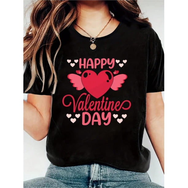 Happy Valentine's Day Valentine's Day Short Sleeve Tops, Spring Summer, Women's Graphic T-ShirtsFathCamisetas de verano para mujer, manga corta, cuello redondo, casual, lindo, con gráficos, camisetas