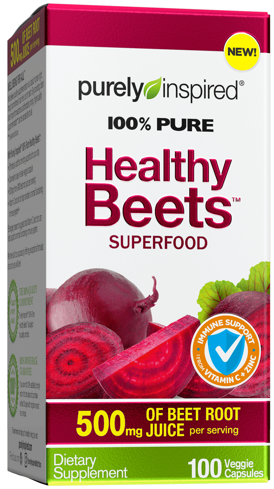 Purely Inspired Healthy Beet Root Capsules, Immune Support, Vitamin C and Zinc, 100ct