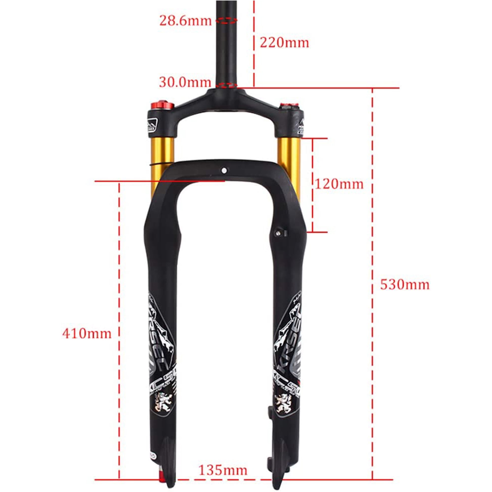 KRSEC 26 inch MTB Air Fork Snow Fat Mountain Bike Fork Travel 120MM Rebound Adjustment Bicycle Front Forks for 4.0 Tire Disc Brake Walmart
