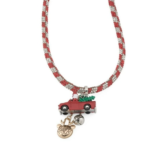 Betsey Johnson Holiday Truck Pendant Necklace, Red and Silver Crystal, 16 Inches with 3 Inch Extender