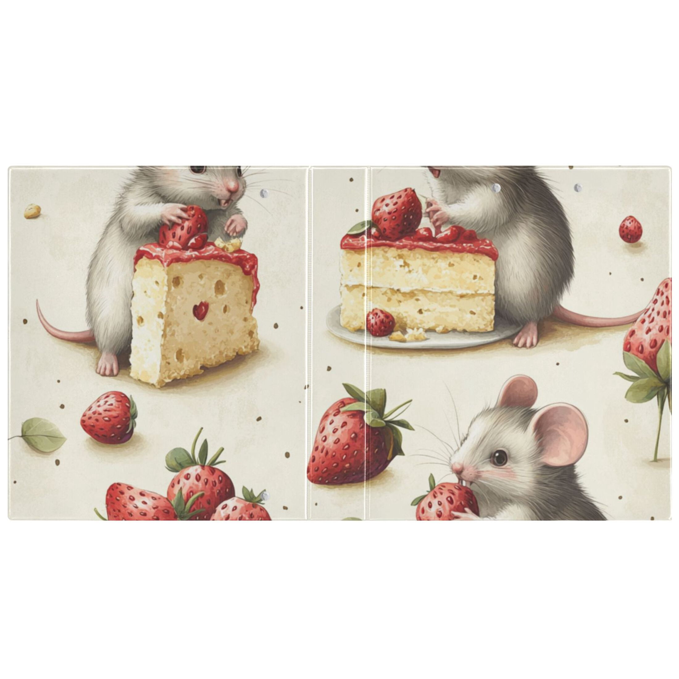 Strawberries Cakes Mice 3 Ring Binders 1.5 inch Hardcover File Folders with Interior Pockets A4 Size Organizer for School Office Hospital