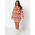 thumbnail image 2 of Rebdolls Women's Plus Long Sleeve V Neck Bold Geometric Print Cardigan Sweater - Orange - 4X, 2 of 4