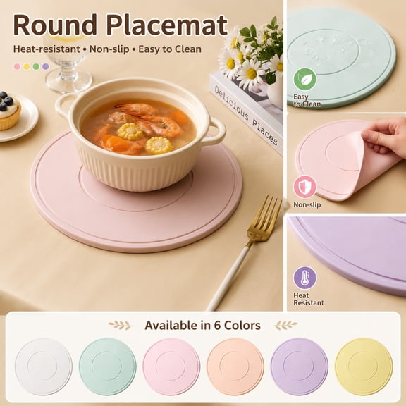 Green Silicone Trivet, 6 Inch Diameter Double Sided Heat Resistant Table Pad, Bpa Free Placemats for Round Table Small Size, Oil Resistant Waterproof Kitchen Prep Mat, Versatile