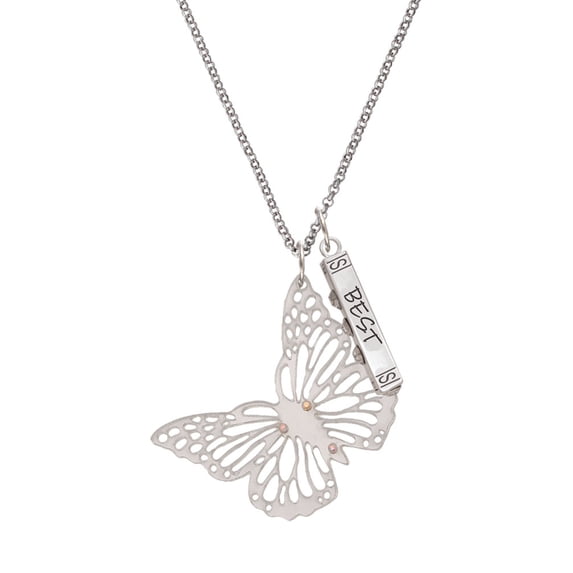 Delight Jewelry Acrylic Cut Out Butterfly Mirror Silvertone Best Friends Forever Bar Charm Necklace, 23"